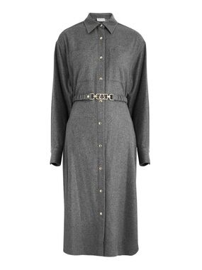 Moncler Belted Wool-blend Midi Shirt Dress Grey